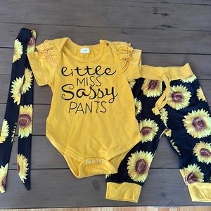 Little Miss Sassy Pants Sunflower 3 Piece Outfit